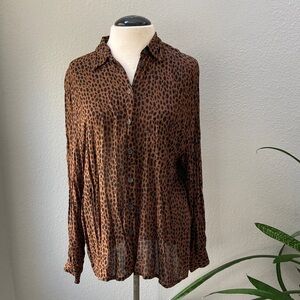 Mondi Brown Leopard Print Button-Down Blouse 40/8